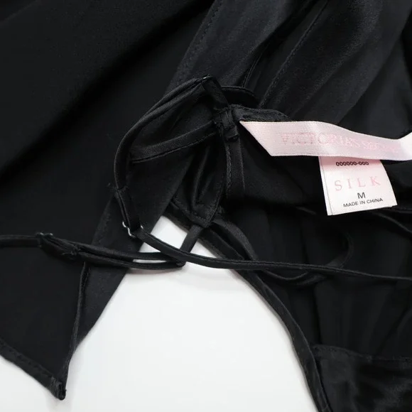 VTG Y2K Victorias Secret Black 100% Silk Cowl Neck Open Back Mini Slip Dress M - Picture 4 of 10